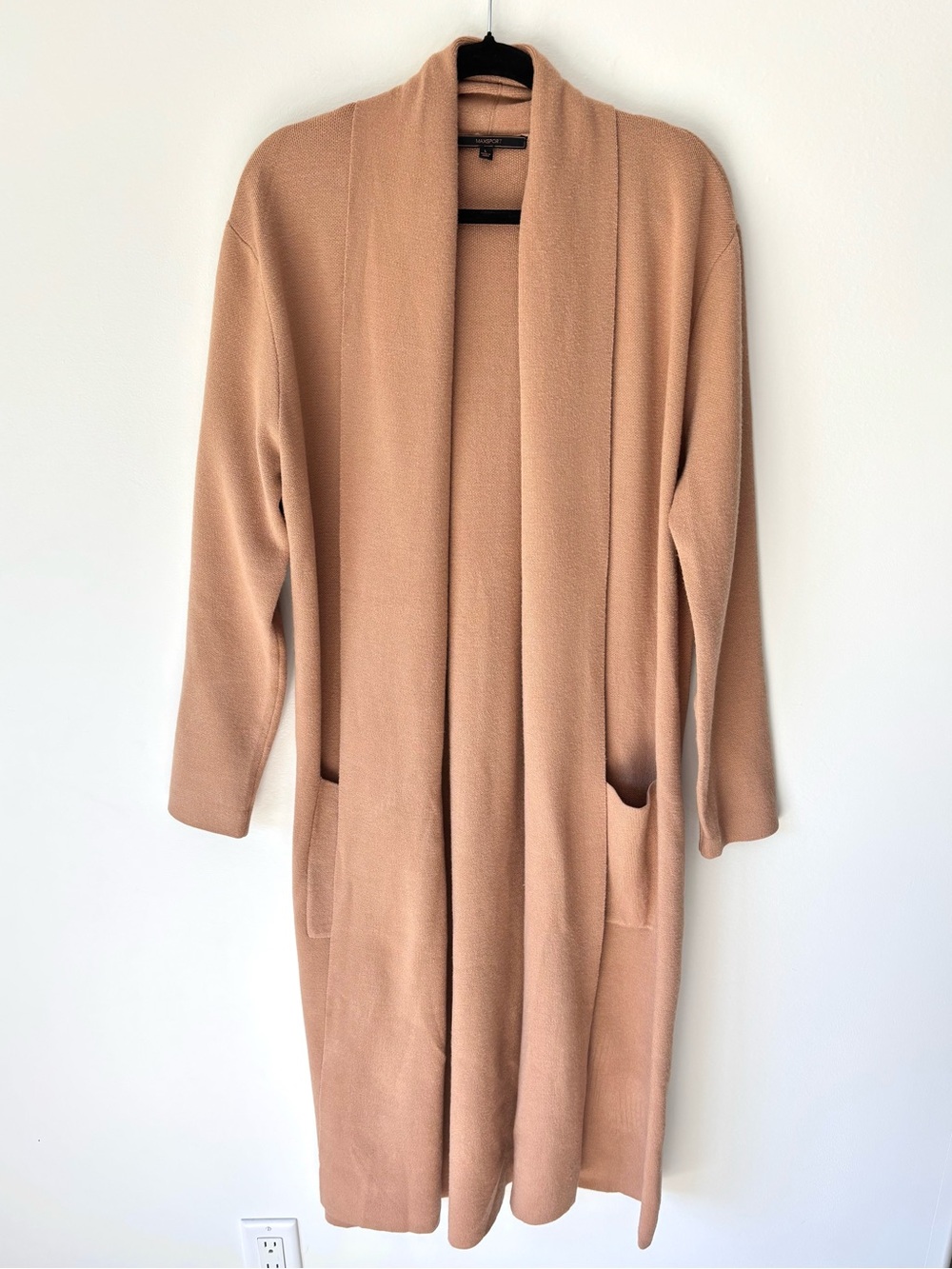 Max Sport Open Front Long Duster Cardigan Coat Camel Tan Quiet Luxury Chic